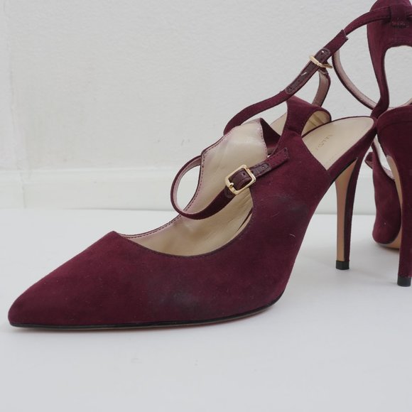 Marc Fisher Burgundy Suede Ankle Strap 4" Heel Pointed Toe Size 8 High Heel Shoe - Picture 6 of 9